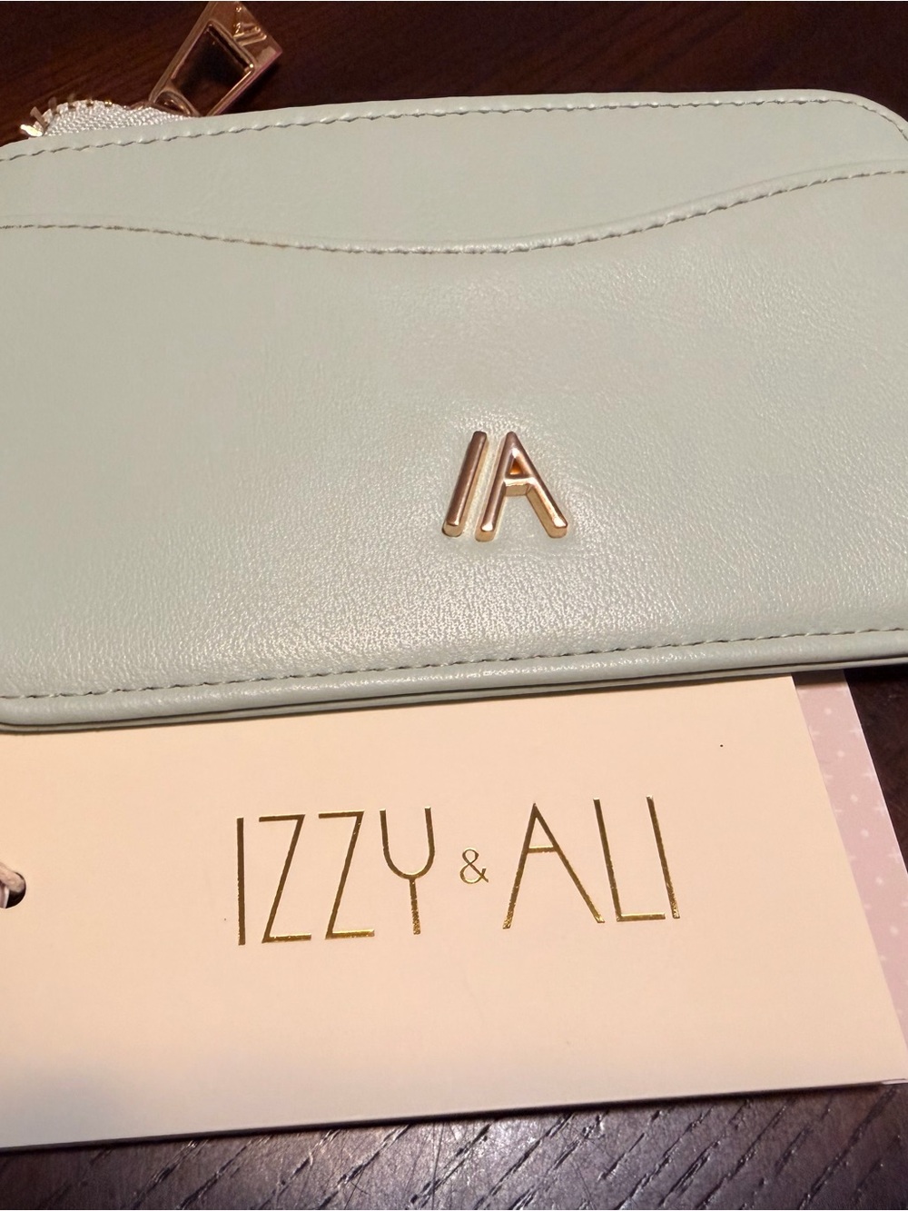 Izzy &Ali Mint Zip Wallet with Gold Accents